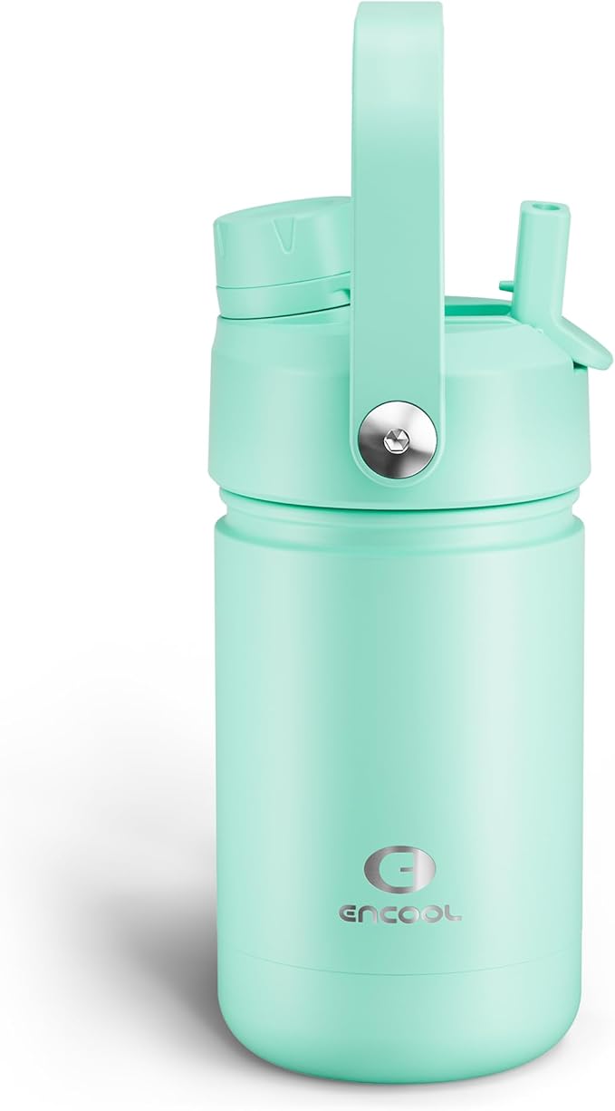 Kids Insulated Water Bottle - 12oz Stainless Steel Water Bottle with Dual Spouts by ENCOOL