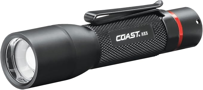 Coast HX5 410 Lumen LED Flashlight, Pure Beam Focusing, Slide Focus, Pocket Clip by Coast