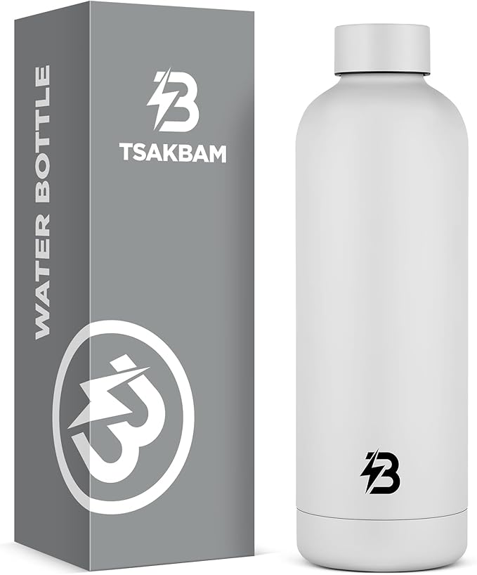 Insulated Water Bottle with Lid, 25 oz Reusable Leak-Proof Metal Stainless by TSAKBAM