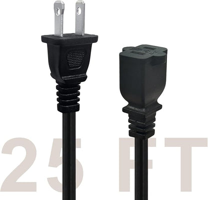 25 FT 2 Prong Extension Cord, 18AWG SPT-2 Indoor Male to Female Power Cord ETL - Image 2