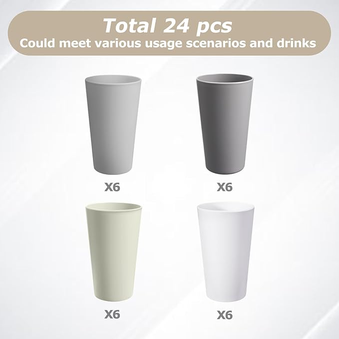 24 Pcs Unbreakable Plastic Cups Set, 20 oz Reusable Plastic Cups, Stackable - Image 3