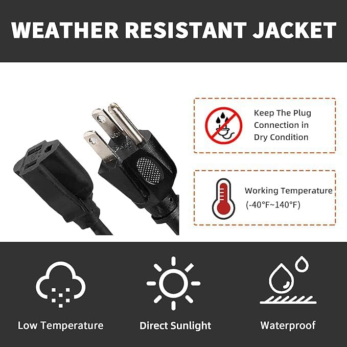 Indoor Outdoor Extension Cord Weatherproof, UL Certified, 14 Gauge 8FT Black 3 - Image 6