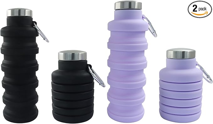 2 Pcs Silicone Collapsible Water Bottle, 17oz Portable and Lightweight Travel by Unknown