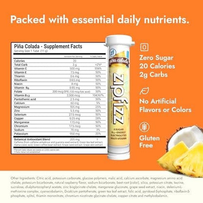 Zipfizz Daily Energy Drink Powder, Pina Colada, 20 Pack | 3-in-1 Sustained - Image 2