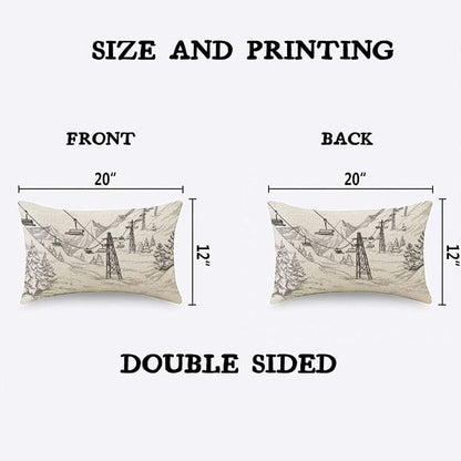 TKS MITLAN Mountain Ski Lift Pillow Cover 12x20 inch Sketch White Wintertime - Image 2