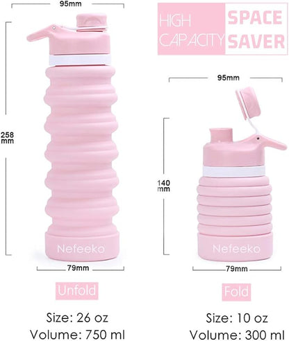 Nefeeko Collapsible Water Bottle, 26oz Silicone Foldable Water Bottles - Image 2