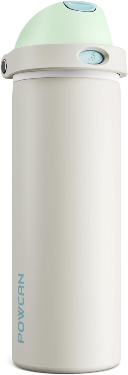 POWCAN 24 oz Steel Insulated Water Bottle: 2-in-1 Push-Button Spout & Flip by POWCAN