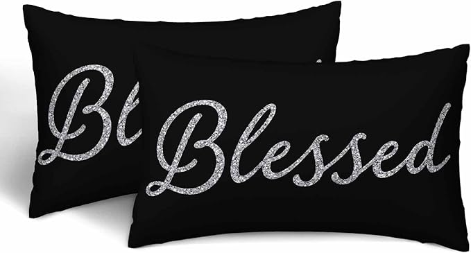 Bling Blessed White Throw Pillow Covers 12 X 20 Highlights Blessed Black Set of by Unknown