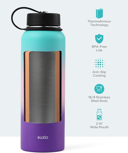 BUZIO 40oz Insulated Water Bottle, Stainless Steel Double Wall Water Flask Leak - Image 4