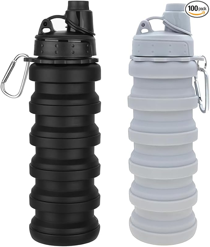 Collapsible Water Bottles 2 Pack Travel water bottle Sports Portable Water by Dontinhu