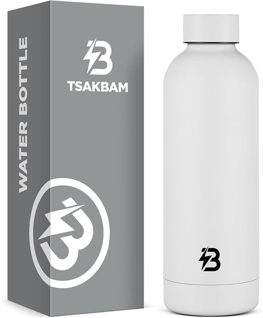 Insulated Water Bottle with Lid, 17 oz Reusable Leak-Proof Metal Stainless by TSAKBAM