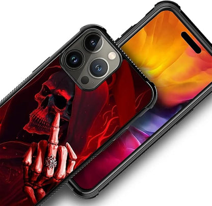 for iPhone 15 Pro Case, Gestures Funny Skull Pattern Graphic Design Girl Boy - Image 4