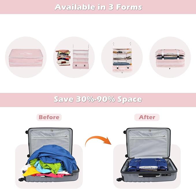 Surblue Hanging Closet Storage Bag Collapsible 3-Shelf Washable Oxford Fabric - Image 3