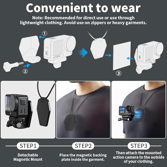 Magnetic Action Camera Chest Mount, Magnetic Neck Mount + Adjustable Neck Strap - Image 6