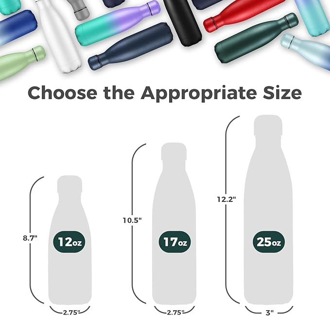 Volhoply 17oz Stainless Steel Water Bottles Bulk, Leakproof Insulated Metal - Image 2
