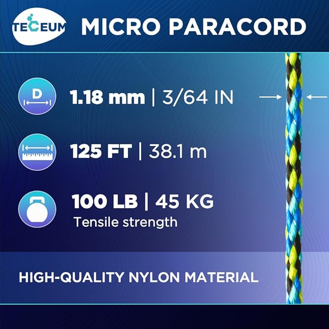 TECEUM Micro Paracord – 1.18 mm X 125 ft – Micro Utility Cord – Thin Braided - Image 2