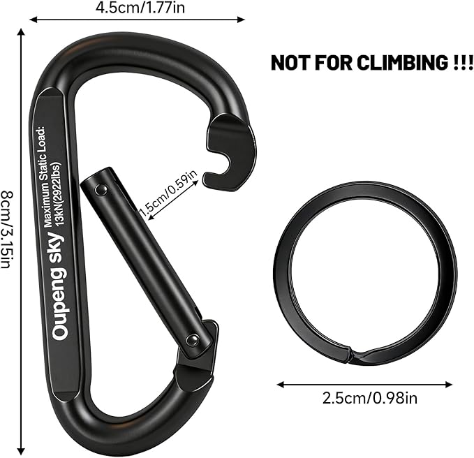 Carabiner Clip - Heavy Duty Carabiners 800lbs-13KN Carabeaner D Ring Shape - Image 2