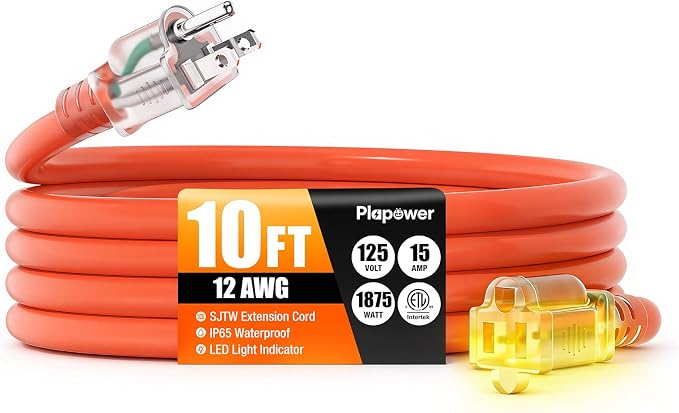 Outdoor Extension Cord 10 FT Waterproof, 12/3 Gauge Heavy Duty 3 Prong Power by Unknown