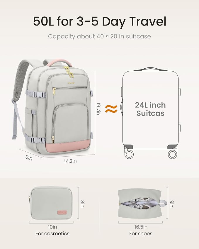 LOVEVOOK Travel Backpack for Women, 50L Carry On Backpack Flight Approved - Image 6