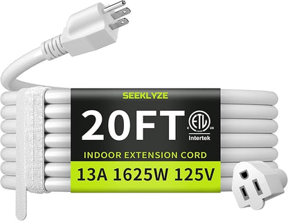 16/3 White Extension Cord 20 FT, Indoor Extension Cord by Seeklyze