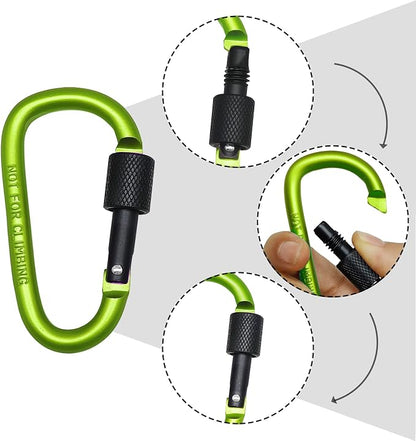 6 Pack Small Locking Carabiner, 3 Inch Aluminum D-Shape Snap Hook - Image 2
