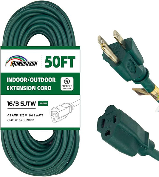 50FT Outdoor Extension Cord-16/3 SJTW Durable Green Extension Cable by HONDERSON