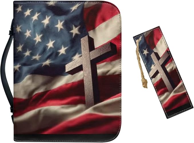Small Bible Cover Case for Women Men American Flag and Cross PU Leather Bible by Unknown