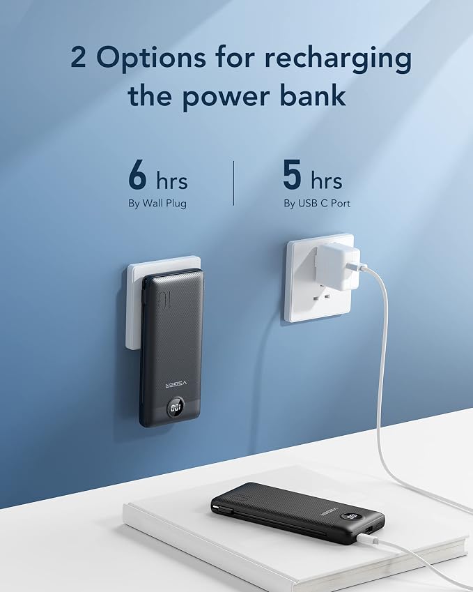 VEGER Portable Charger with Built-in AC Plug and Cables, All in One 10000mAh - Image 5