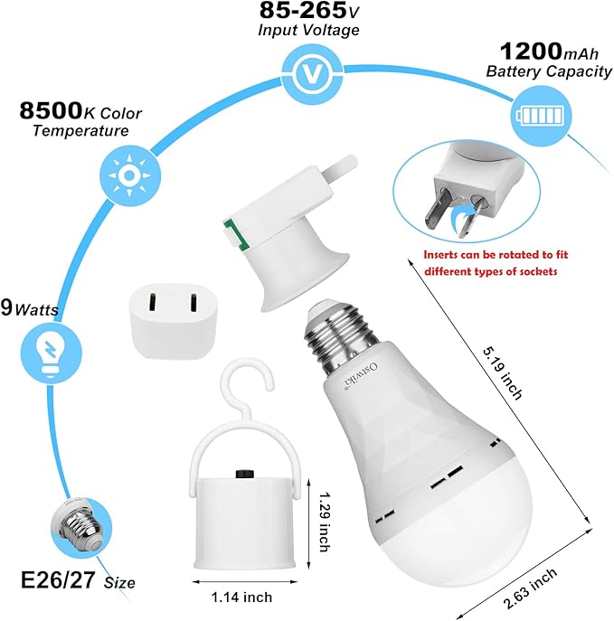 Ostwiki 2 Pack Rechargeable Light Bulb, Emergency Light Bulbs - Image 2