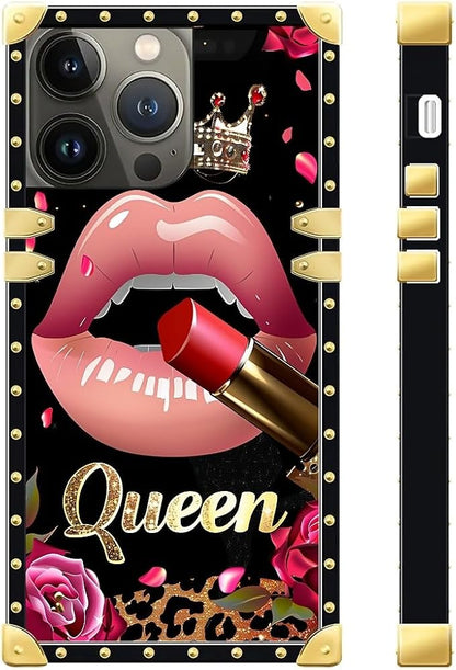 Compatible with iPhone 13 Pro Max Case, Glitter Red Rose Queen Leopard Lipstick - Image 3