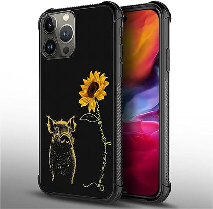 for iPhone 15 Pro Case, Pig Sunflower Yellow Sunshine Pattern Graphic Design - Image 3