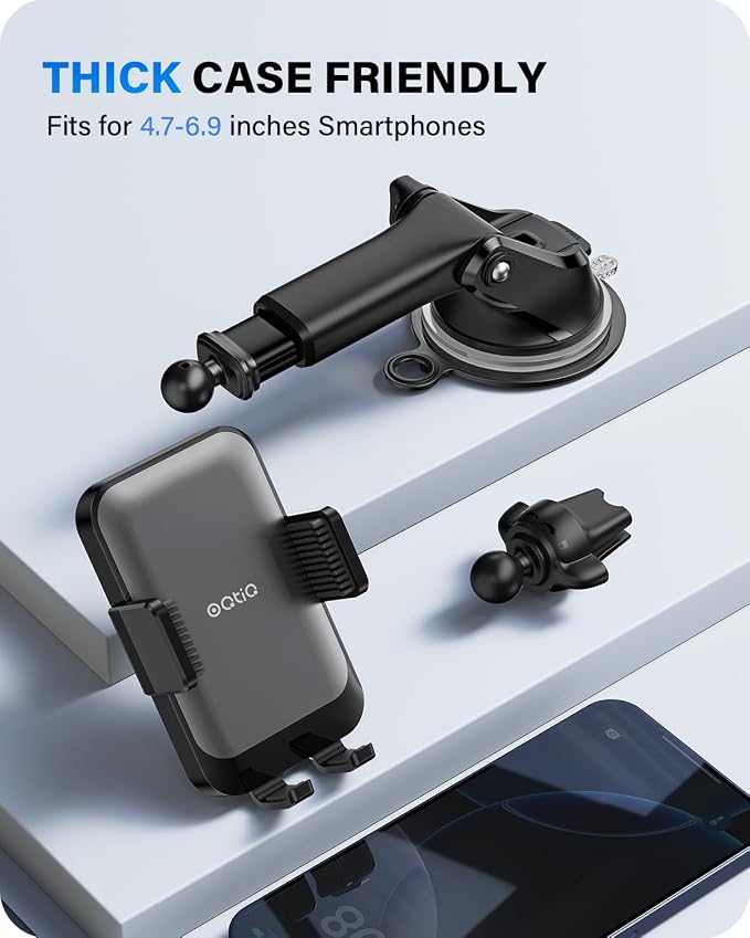 OQTIQ 3-in-1 Suction Cup Phone Holder Windshield/Dashboard/Air Vent, Dashboard - Image 6