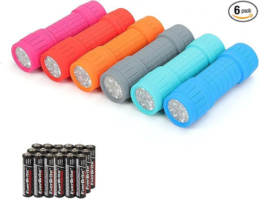 EverBrite 9-LED Flashlight 6-Pack Impact Handheld Torch Assorted Colors by EverBrite