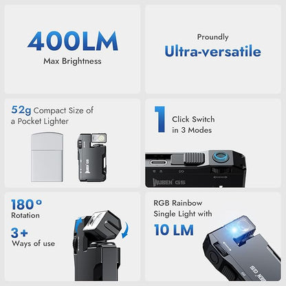 WUBEN G5 Rechargeable EDC Flashlight, 400 Lumens Dual Light Sources Mini - Image 2