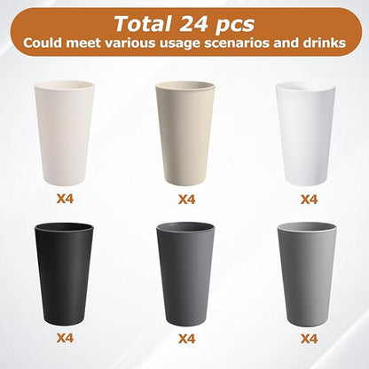 24 Pcs Unbreakable Plastic Cups Set, 20 oz Reusable Plastic Cups, Stackable - Image 3