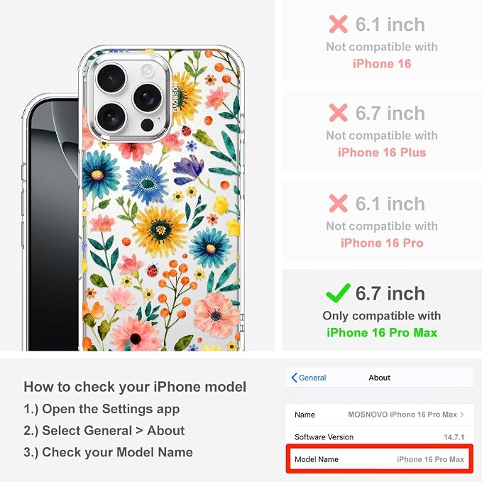 MOSNOVO for iPhone 16 Pro Max Case, Shockproof Military-Grade Protection 6.6ft - Image 2