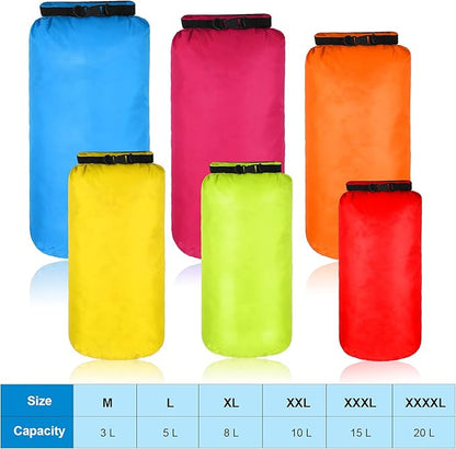 Shappy 6 Pcs Waterproof Dry Bag Set Ultralight Stuff Sack 20/15/10/8/5/3L - Image 3