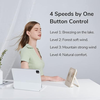 JISULIFE Small Desk Fan Battery Operated, 180° Foldable Portable Fan, 4 Speeds - Image 3