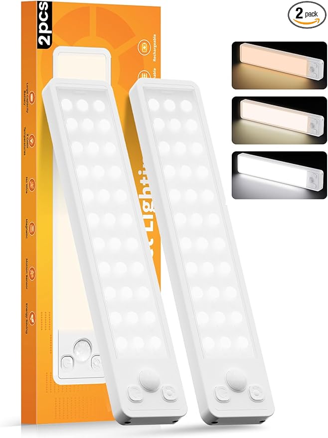 Under Cabinet Rechargeable Dimmable Lighting: 3 Color Temperature Motion Sensor by Vozuji