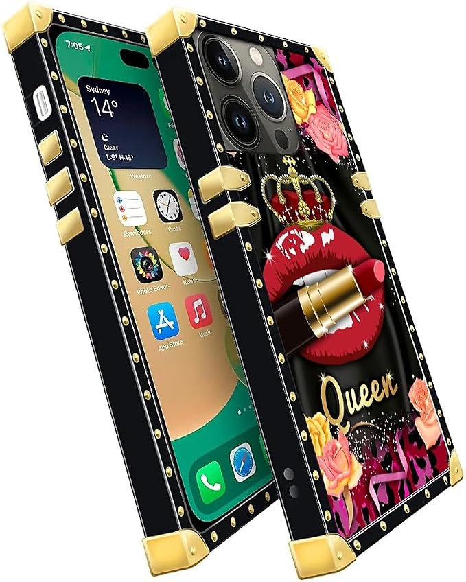 Compatible with iPhone 14 Pro Case, Queen Lip Crown Leopard Print Luxury Golden - Image 3