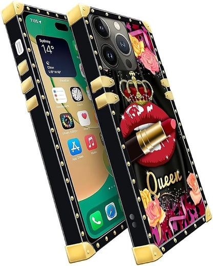 Compatible with iPhone 14 Pro Case, Queen Lip Crown Leopard Print Luxury Golden - Image 3
