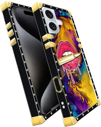 Compatible with iPhone 16 Plus Case, Cool Corlorful Lip Marble Luxury Golden - Image 2