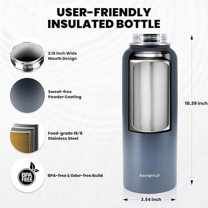 RAYMYLO Insulated Water Bottle 40 oz, Triple Wall Vacuum Stainless Steel - Image 4