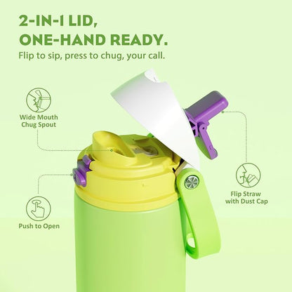 POWCAN 24 oz Insulated Water Bottle: 2-in-1 Push-Button Spout & Quick-Flip Straw - Image 2