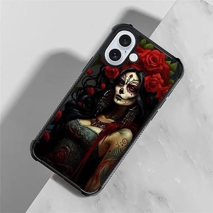 for iPhone 16 Case, Day of The Dead Halloween Woman Pattern Graphic Design Girl - Image 5