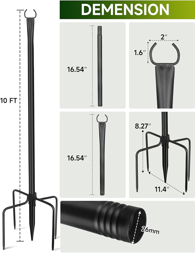 String Light Poles for Outside 4 Pack, 10ft Metal Outdoor String Light Poles - Image 9