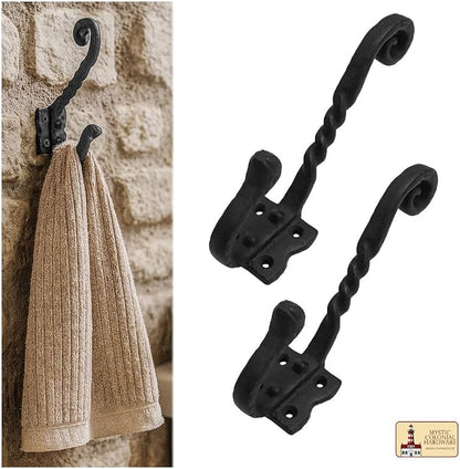 Mystic Colonial Rustic Cast Iron Wall Hooks, Heavy Duty Blackened Vintage - Image 7