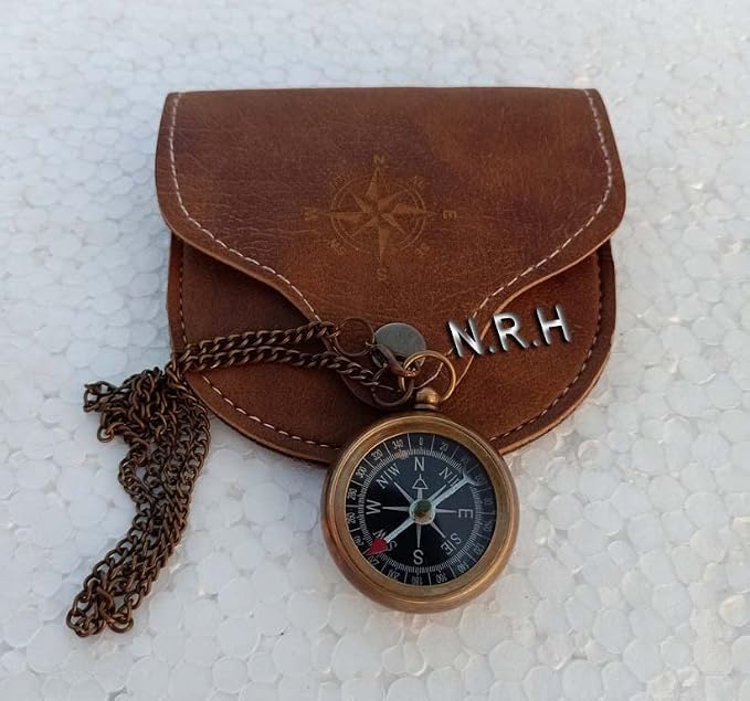 Brass Compass with Leather Case and Chain Locket Compass Navigation Compass by Nautical+Replica+Hub