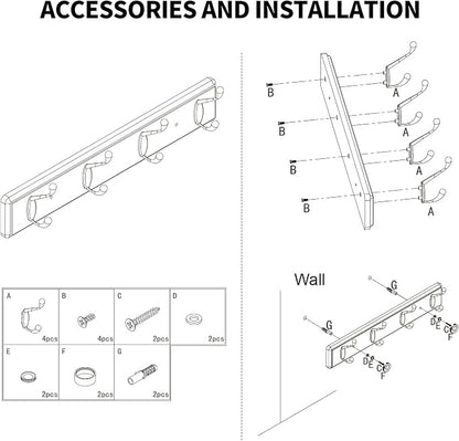 Badiano Wooden Coat Rack, Wall-Mounted Organizer - Image 7