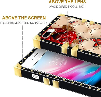 Compatible with iPhone 8 7 SE Case, Shining Red Rose Butterfly Leather - Image 6